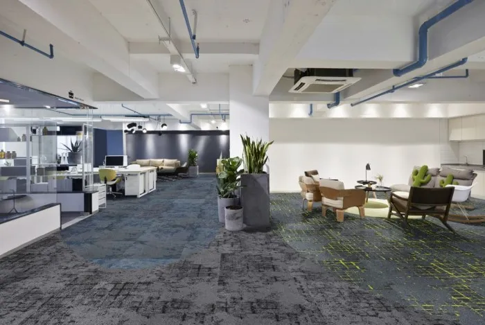solution dyed nylon black grey carpet carpet tile grid thunder commercial patterned loop pile belgotex 2