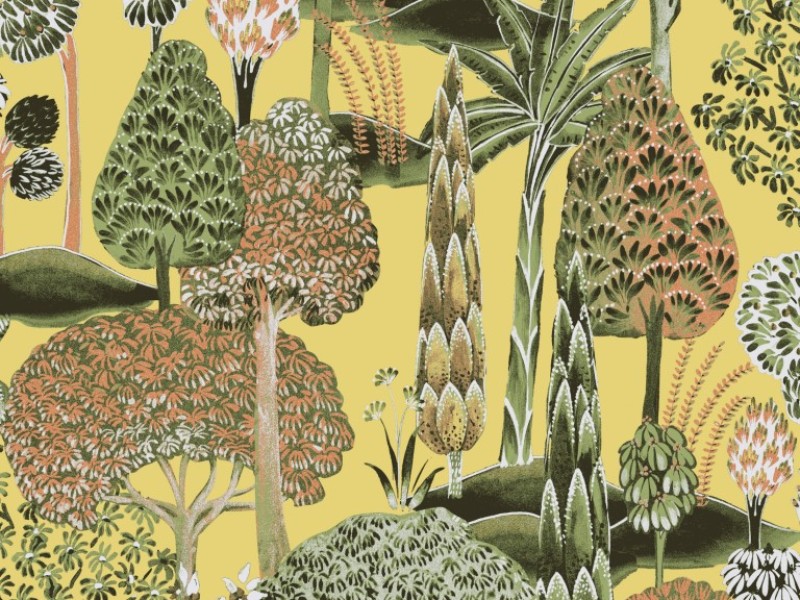 Contemporary Nature Feature Wall Yellow Wallpaper Masureel S